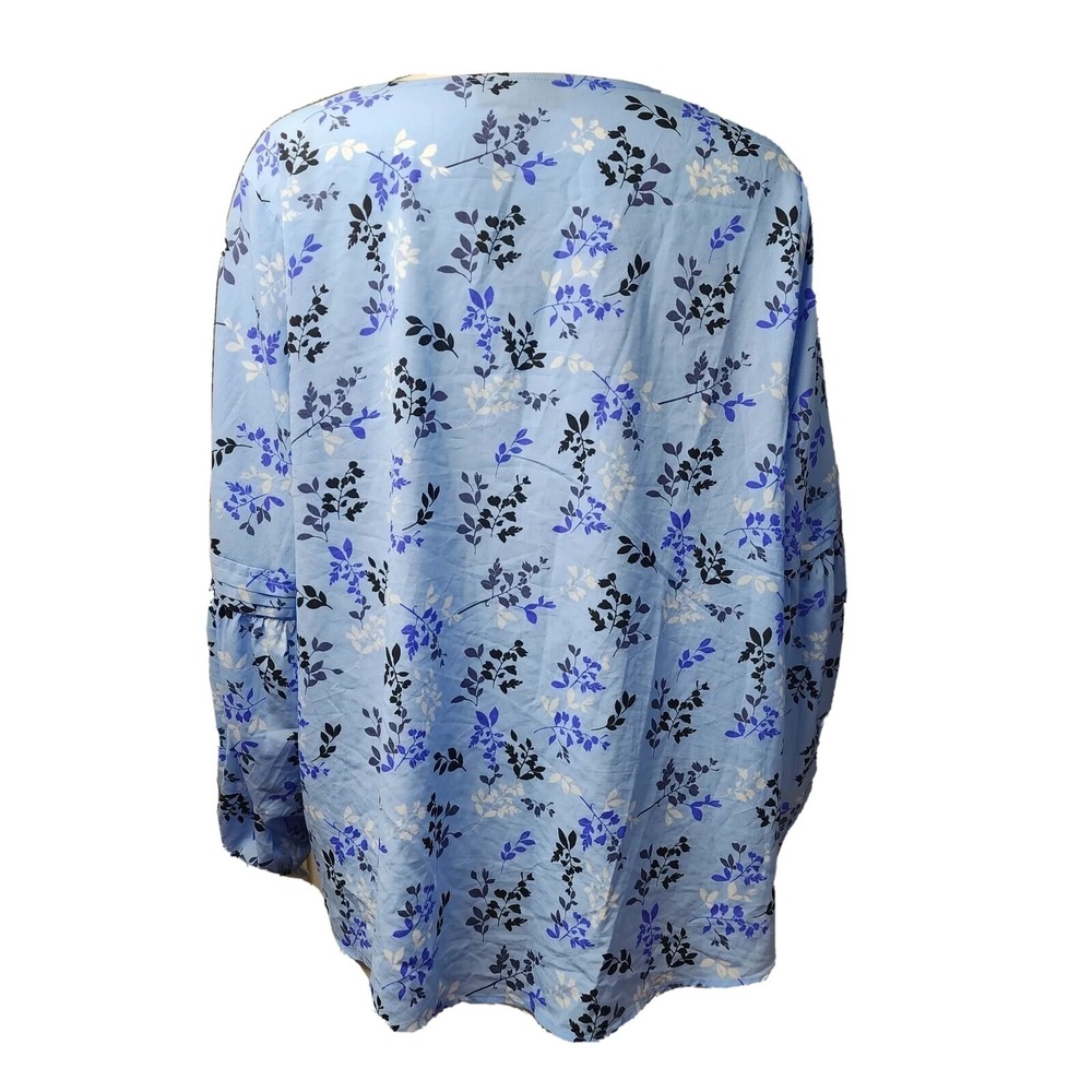 Lane Bryant Top Shirt Womens 16 Blue Black Floral 3/4 Sleeve V Neck Feminine - Picture 3 of 7